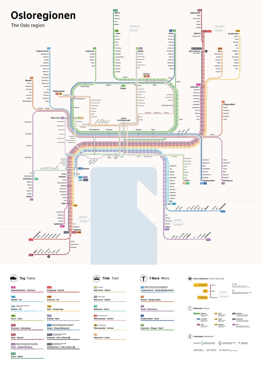 Designvorschlag der Tram Metro und Zuglinien in Oslo
